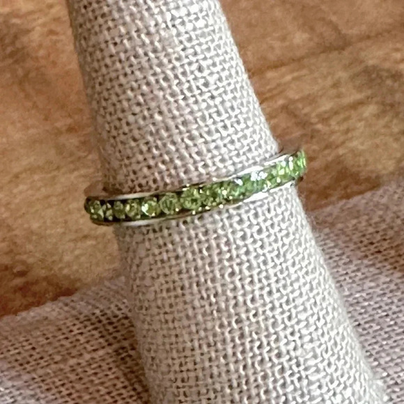 Green Peridot Colored CZ Stainless Steel Eternity Band Ring August Birthstone - Picture 5 of 6